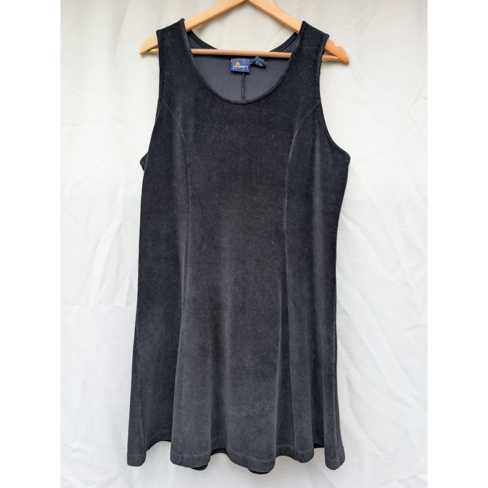Lizsport Vintage Corduroy Jumper Pinafore Dress Womens PM Black 90s Soft Grunge